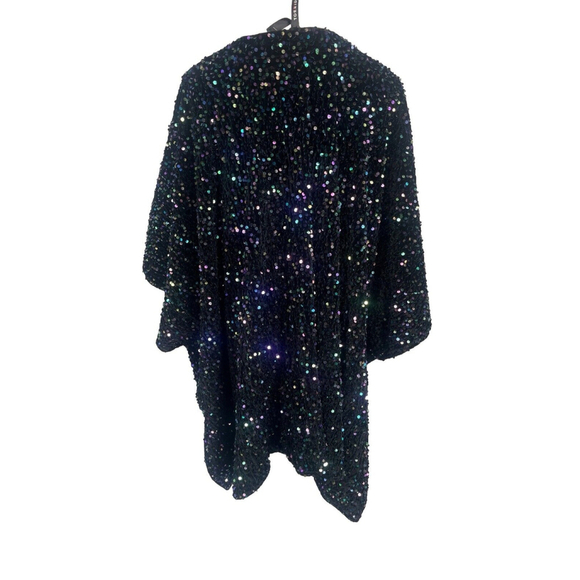 New Torrid Womens Black Sequined Ruana Wrap Cover Up Kimono OSFM Velvet Satin - Picture 5 of 17